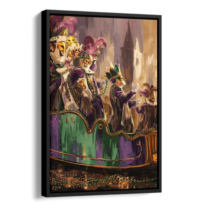 New Orleans Mardi Gras Parade Side - Black Canvas Wall Art