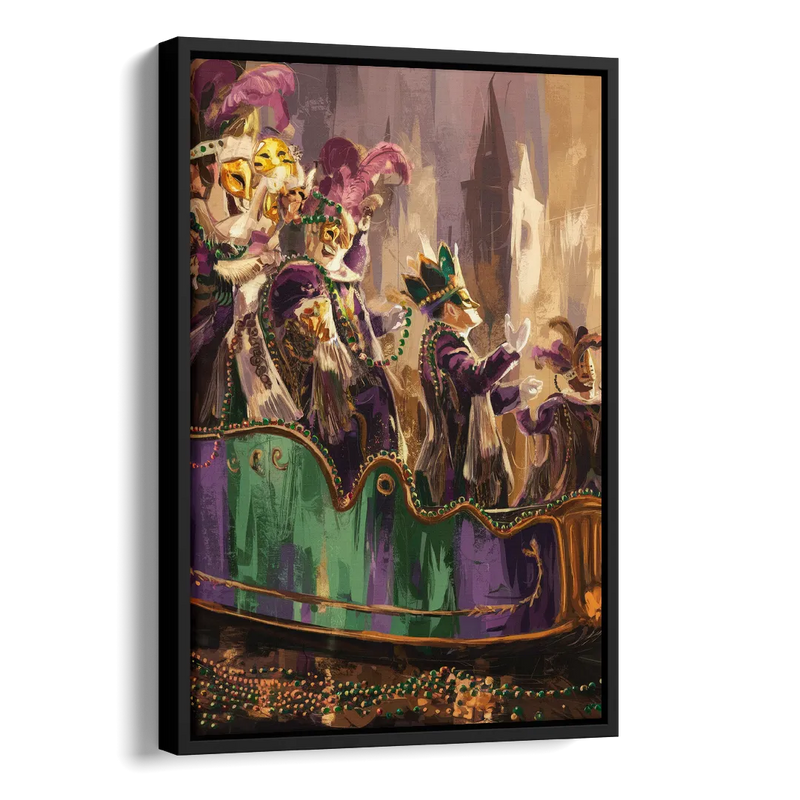 New Orleans Mardi Gras Parade Side - Black Canvas Wall Art