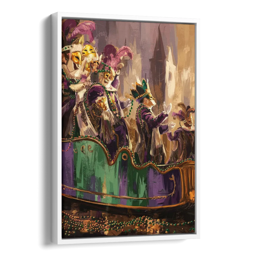 New Orleans Mardi Gras Parade Side - White Canvas Wall Art