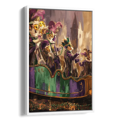 New Orleans Mardi Gras Parade Side - White Canvas Wall Art