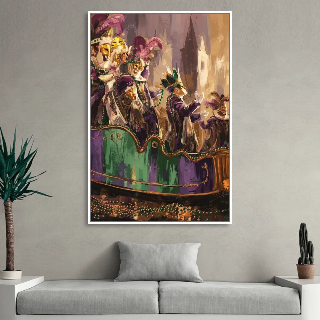 New Orleans Mardi Gras Parade Sitting Room - White Canvas Wall Art