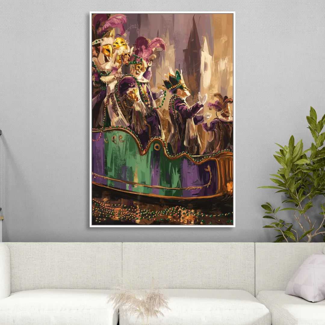 New Orleans Mardi Gras Parade Living Room - White Canvas Wall Art