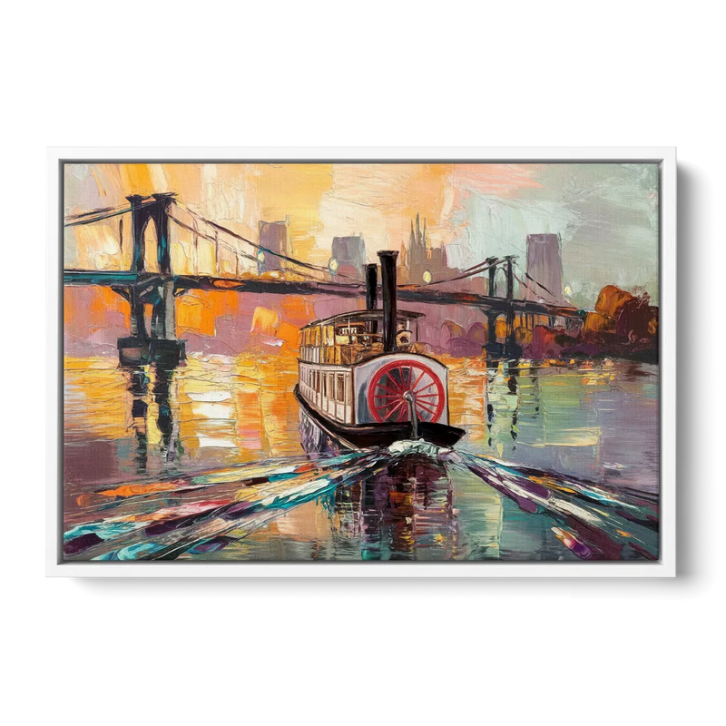New Orleans Mississippi River Views Front - White Canvas Wall Art