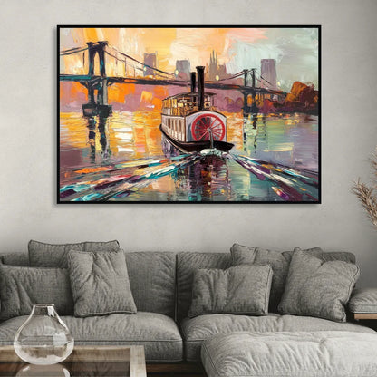 New Orleans Mississippi River Views Living Room - Black Canvas Wall Art