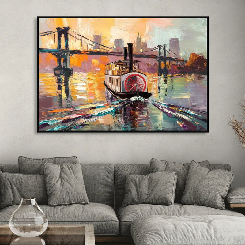 New Orleans Mississippi River Views Living Room - Black Canvas Wall Art