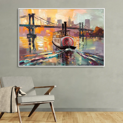 New Orleans Mississippi River Views Sitting Room - White Canvas Wall Art