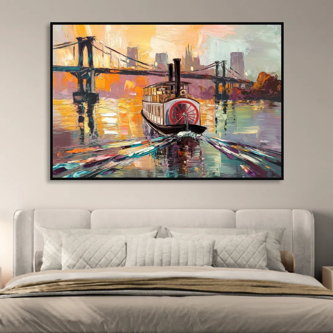New Orleans Mississippi River Views Sitting Room - Black Canvas Wall Art