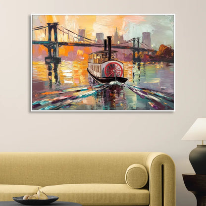 New Orleans Mississippi River Views Living Room - White Canvas Wall Art