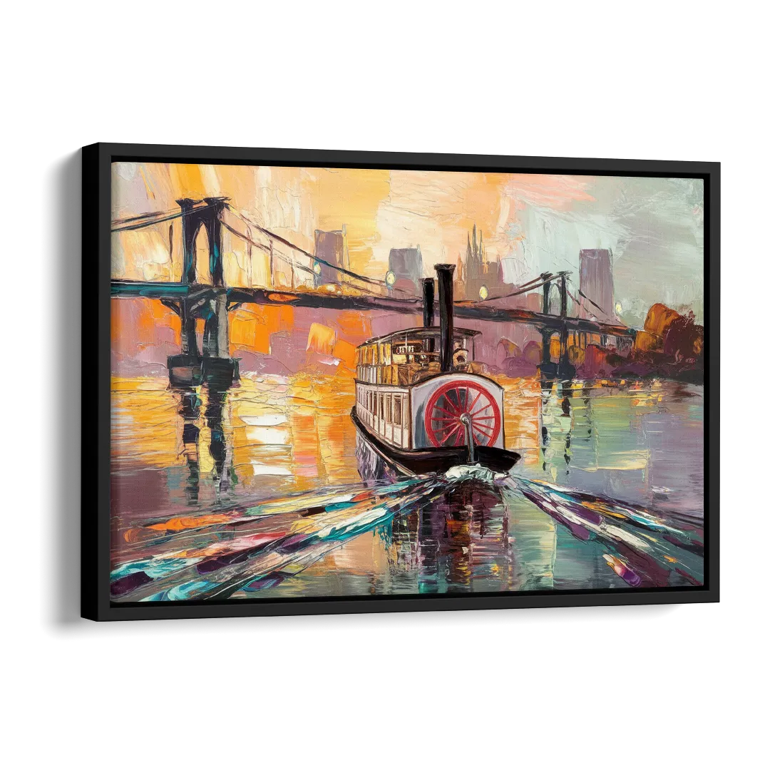 New Orleans Mississippi River Views Side - Black Canvas Wall Art