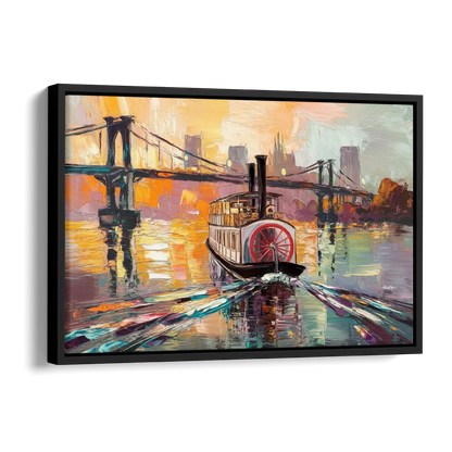 New Orleans Mississippi River Views Side - Black Canvas Wall Art