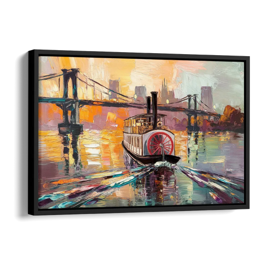 New Orleans Mississippi River Views Side - Black Canvas Wall Art