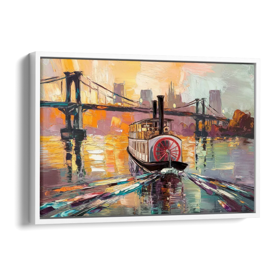 New Orleans Mississippi River Views Side - White Canvas Wall Art