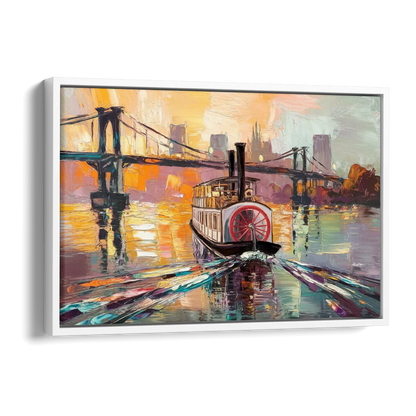 New Orleans Mississippi River Views Side - White Canvas Wall Art