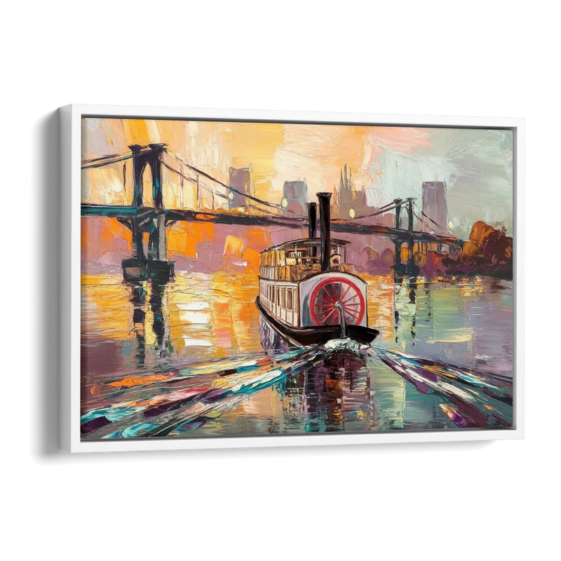 New Orleans Mississippi River Views Side - White Canvas Wall Art