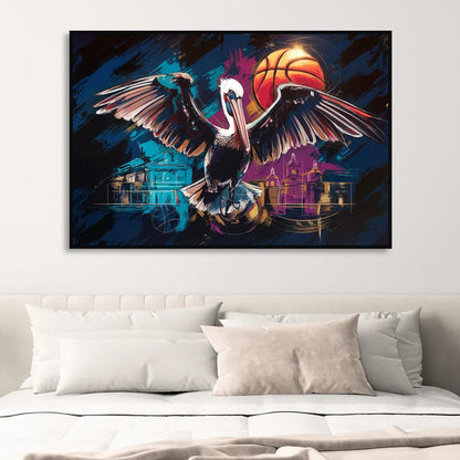 New Orleans Pelicans Basketball Spirit Sitting Room - Black Canvas Wall Art