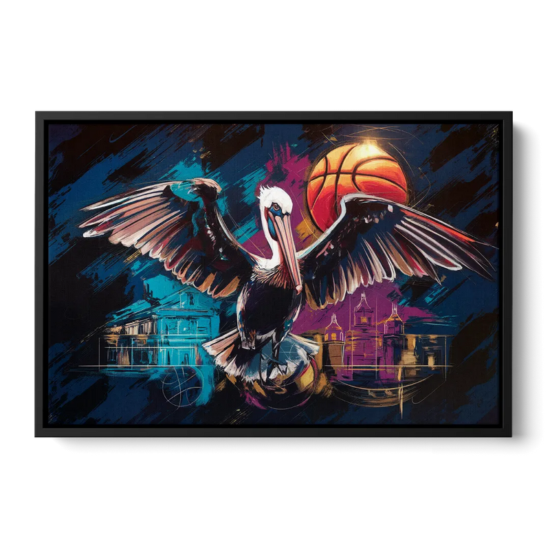 New Orleans Pelicans Basketball Spirit Front - Black Canvas Wall Art