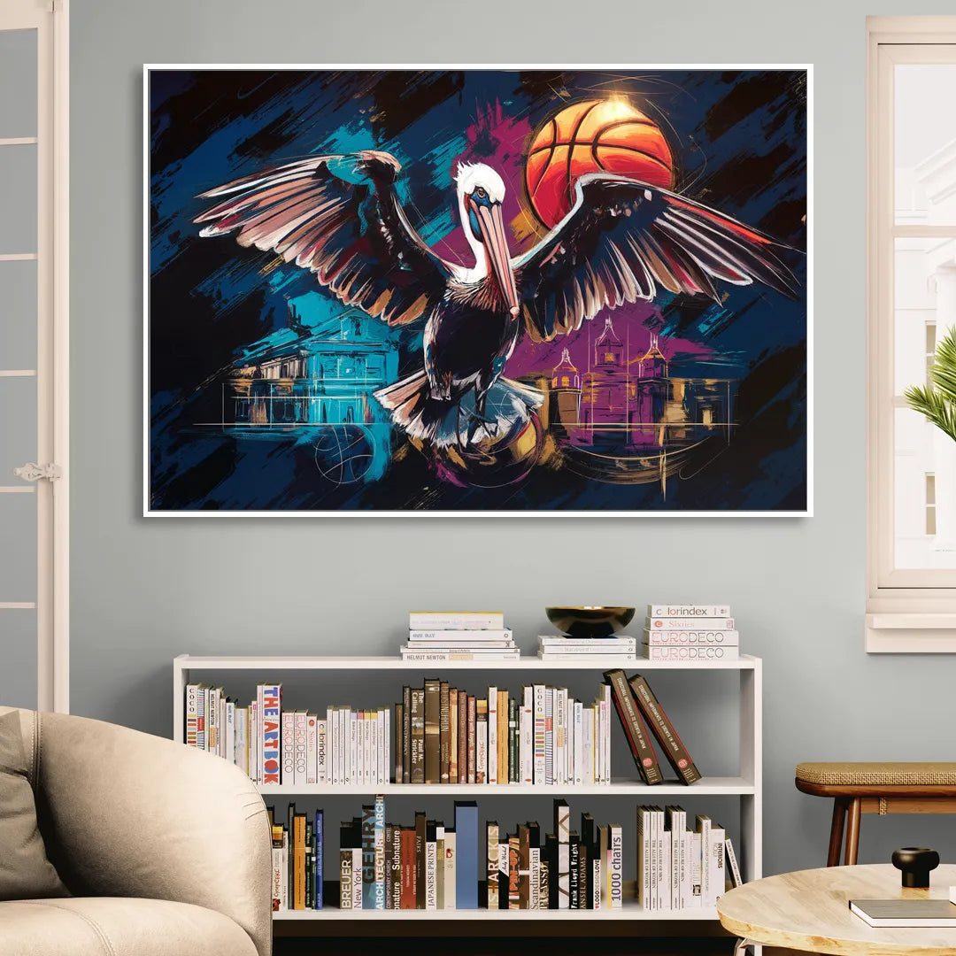 New Orleans Pelicans Basketball Spirit Sitting Room - White Canvas Wall Art