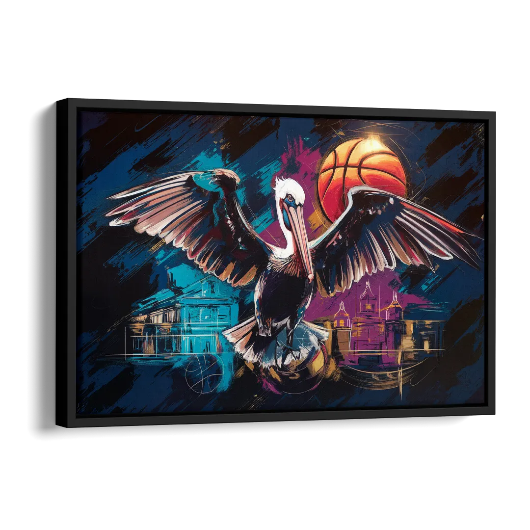 New Orleans Pelicans Basketball Spirit Side - Black Canvas Wall Art
