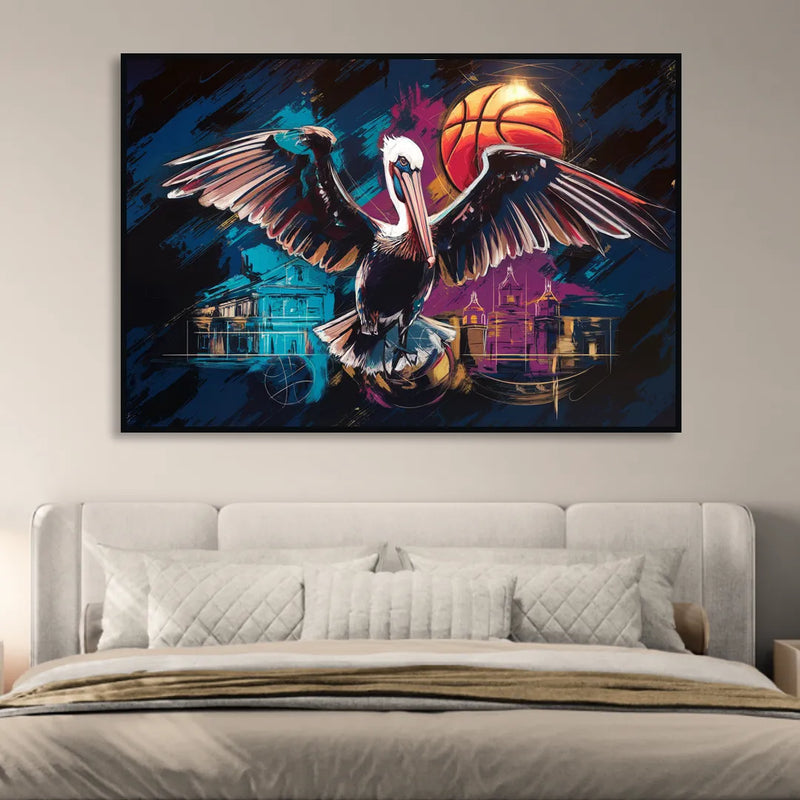 New Orleans Pelicans Basketball Spirit Living Room - Black Canvas Wall Art