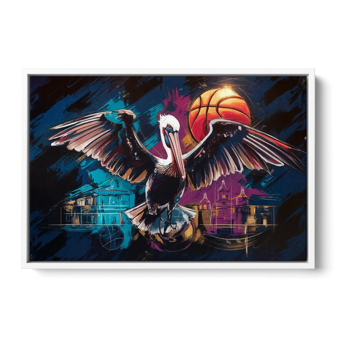 New Orleans Pelicans Basketball Spirit Front - White Canvas Wall Art