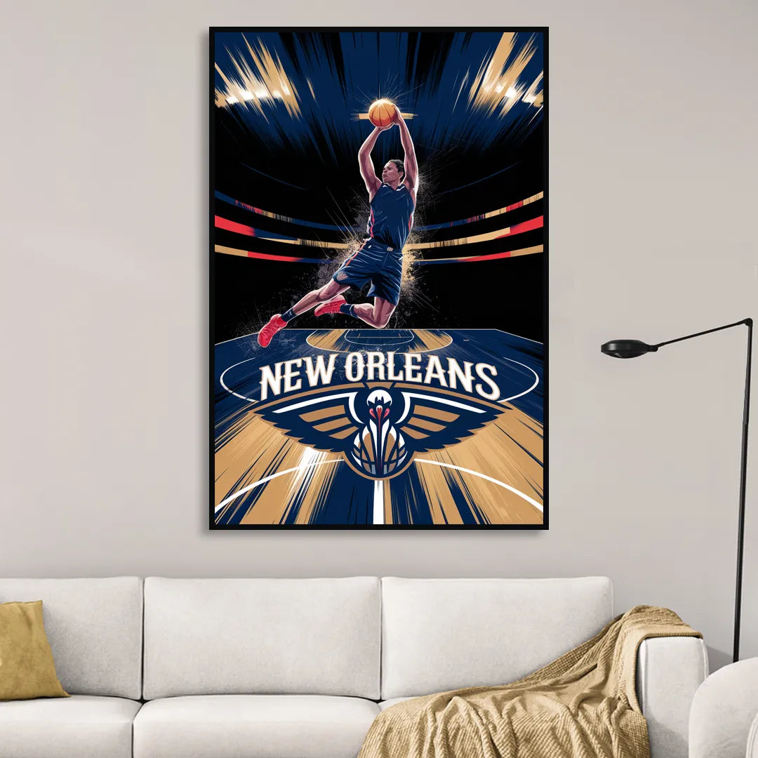 New Orleans Pelicans Team Pride Living Room - Black Canvas Wall Art