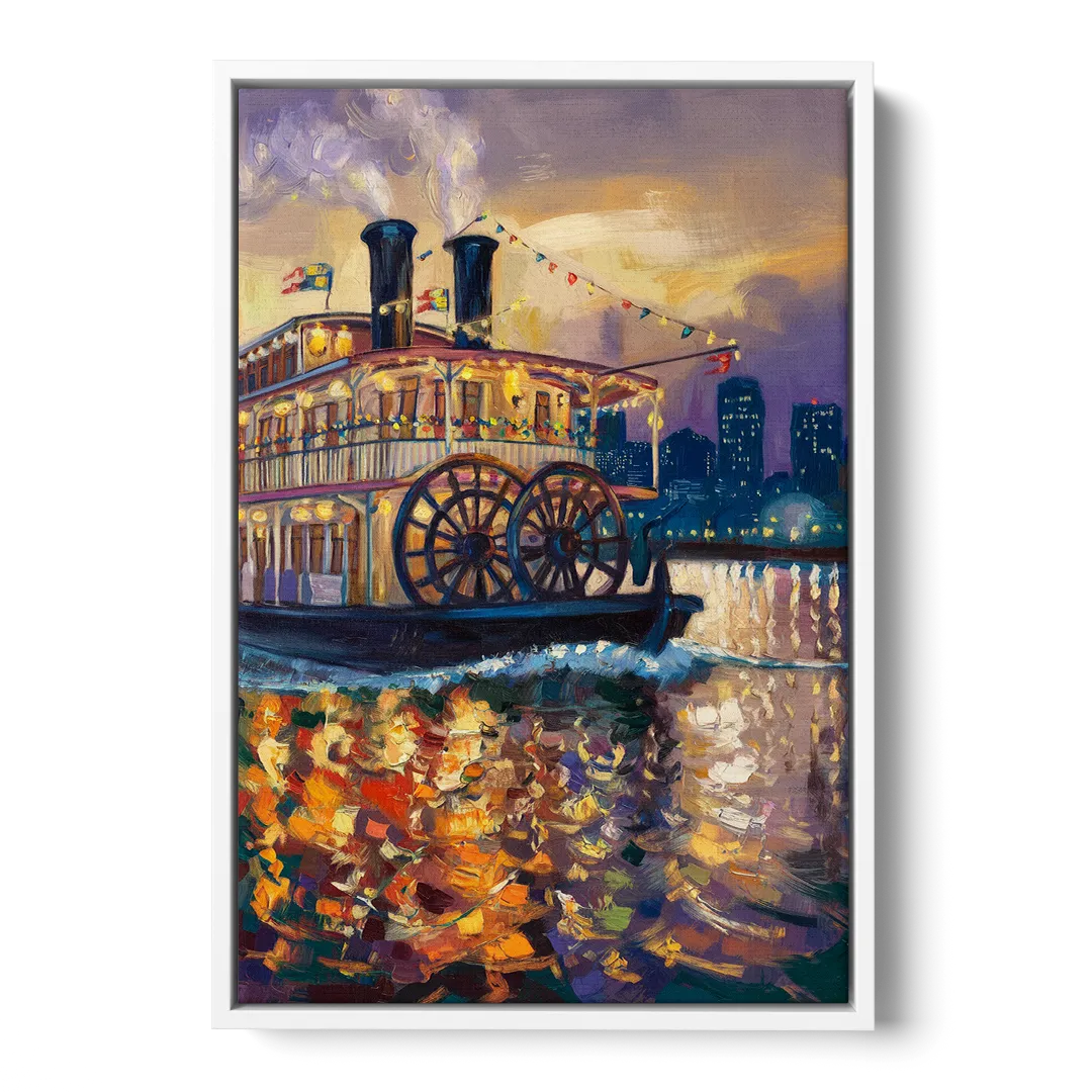 New Orleans Riverboat Adventure Front - White Canvas Wall Art