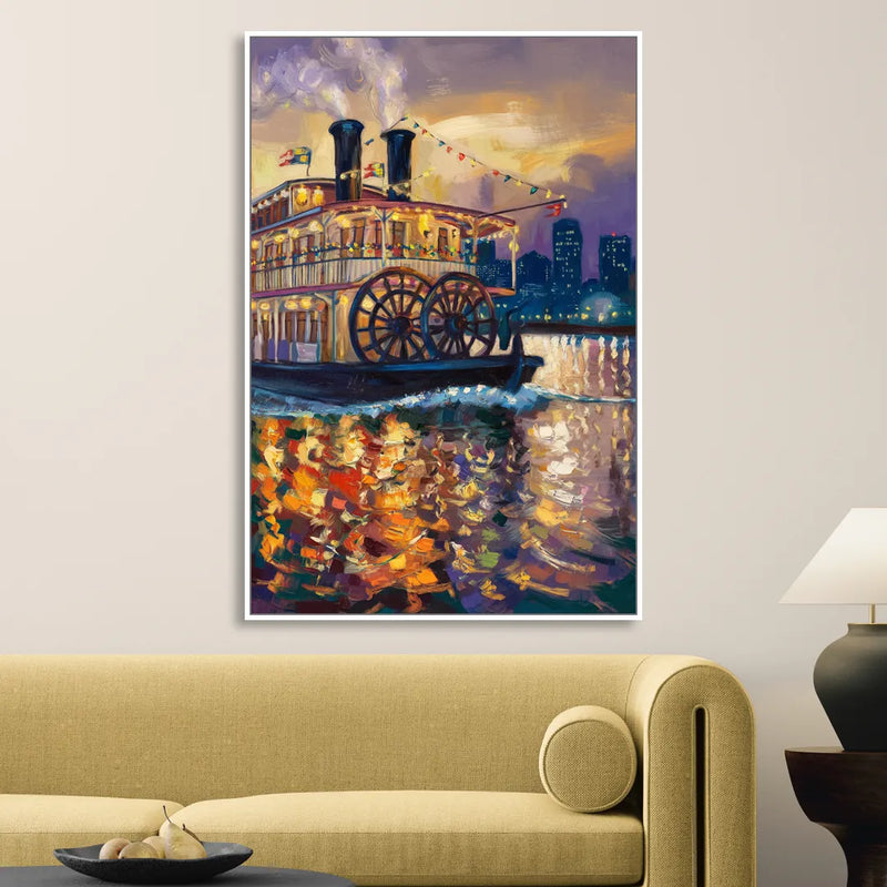 New Orleans Riverboat Adventure Living Room - White Canvas Wall Art