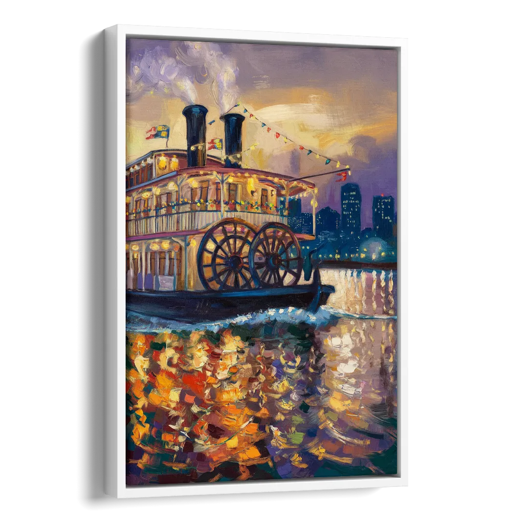 New Orleans Riverboat Adventure Side - White Canvas Wall Art