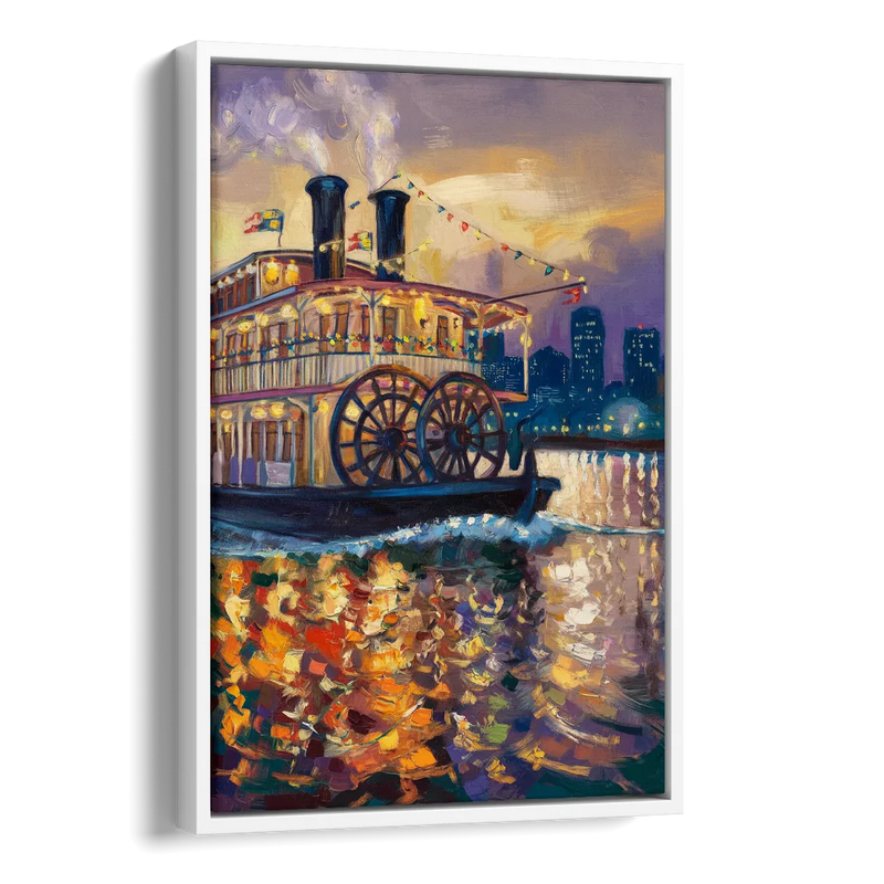 New Orleans Riverboat Adventure Side - White Canvas Wall Art