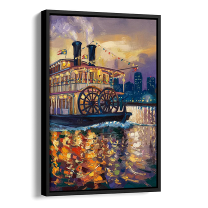 New Orleans Riverboat Adventure Side - Black Canvas Wall Art