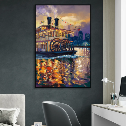 New Orleans Riverboat Adventure Sitting Room - Black Canvas Wall Art
