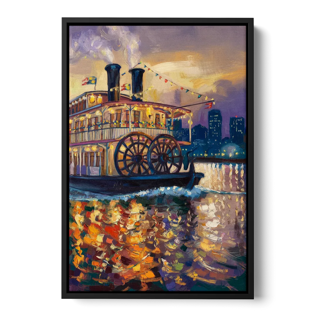 New Orleans Riverboat Adventure Front - Black Canvas Wall Art