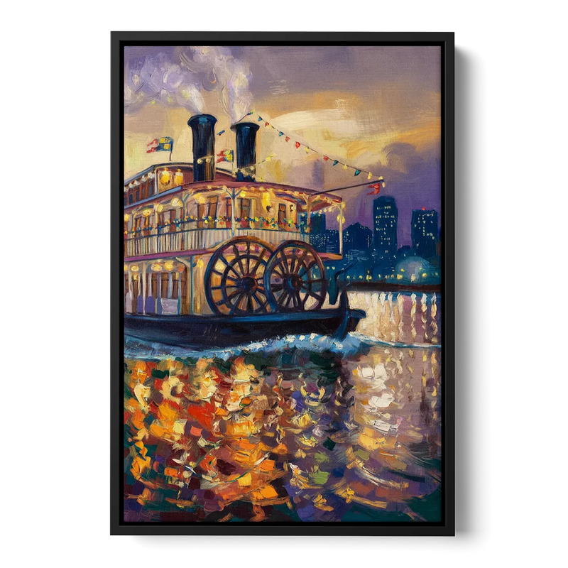 New Orleans Riverboat Adventure Front - Black Canvas Wall Art
