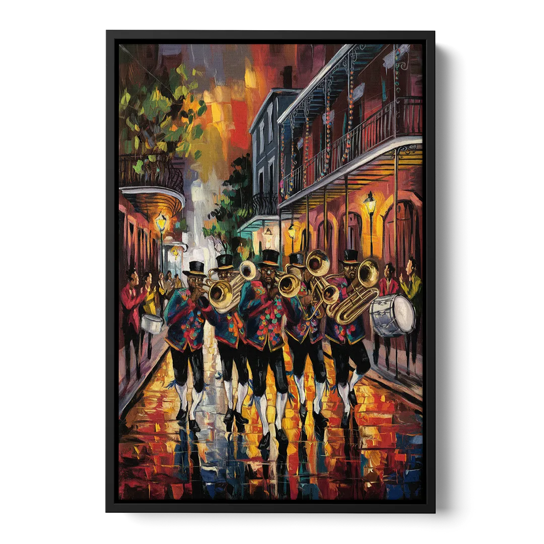 New Orleans Second Line Band Front - Black Canvas Wall Art