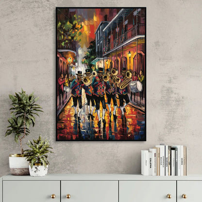 New Orleans Second Line Band Living Room - Black Canvas Wall Art