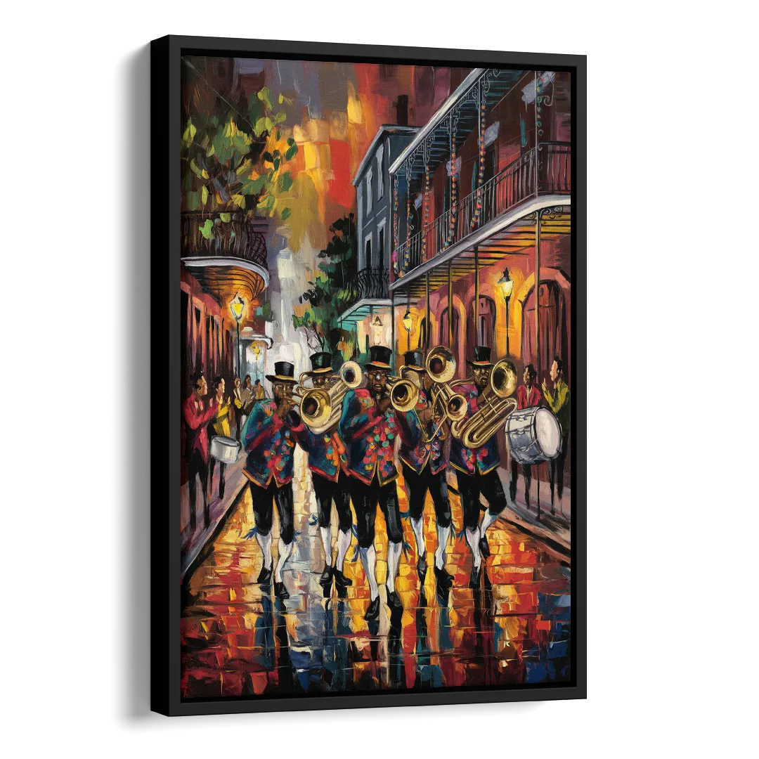 New Orleans Second Line Band Side - Black Canvas Wall Art