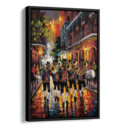 New Orleans Second Line Band Side - Black Canvas Wall Art