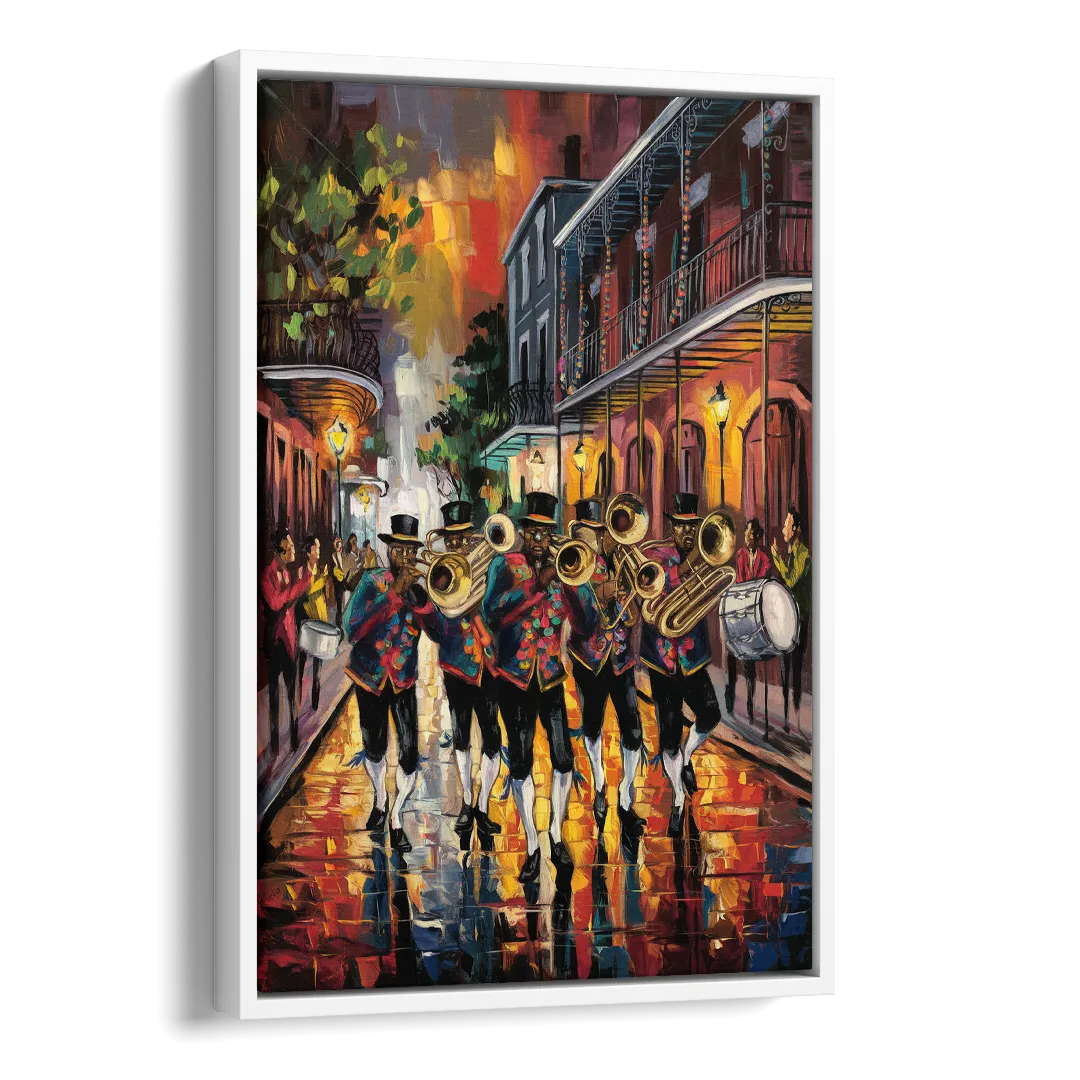 New Orleans Second Line Band Side - White Canvas Wall Art