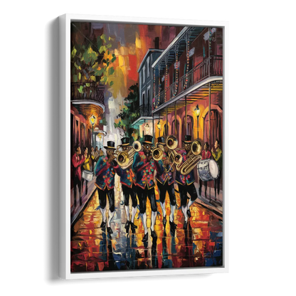 New Orleans Second Line Band Side - White Canvas Wall Art