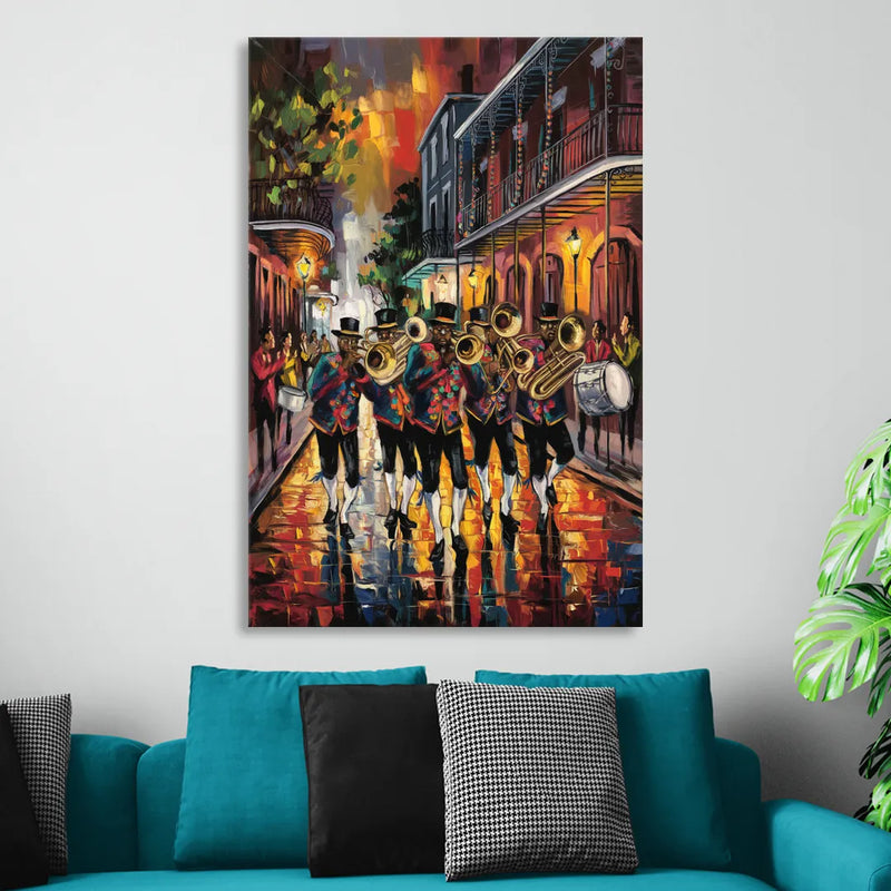 New Orleans Second Line Band Living Room - Canvas Wall Art