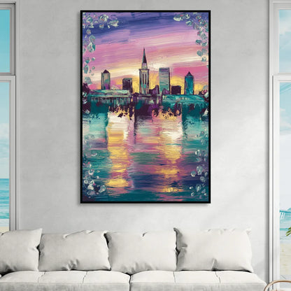 New Orleans Skyline at Sunset Living Room - Black Canvas Wall Art