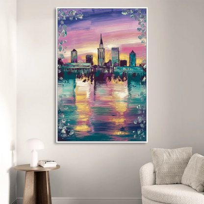 New Orleans Skyline at Sunset Sitting Room - White Canvas Wall Art