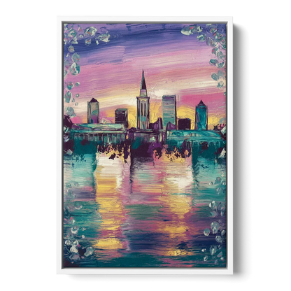 New Orleans Skyline at Sunset Front - White Canvas Wall Art