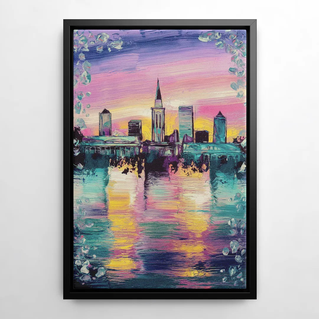 New Orleans Skyline at Sunset - Black Frame Canvas