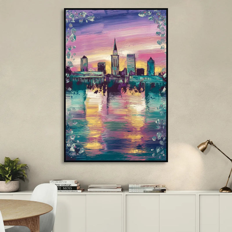 New Orleans Skyline at Sunset Sitting Room - Black Canvas Wall Art