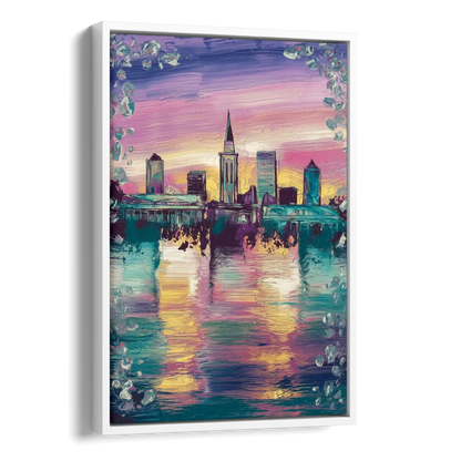 New Orleans Skyline at Sunset Side - White Canvas Wall Art