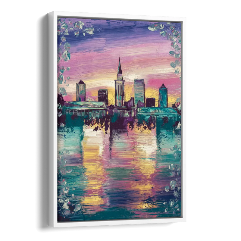 New Orleans Skyline at Sunset Side - White Canvas Wall Art