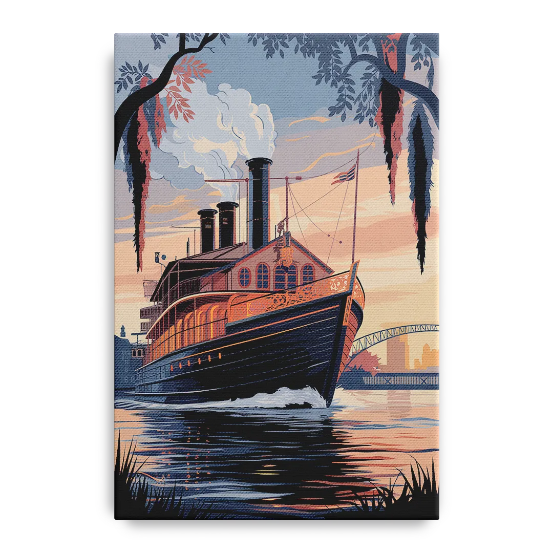 New Orleans Steamboat on the River Front - Canvas Wall Art