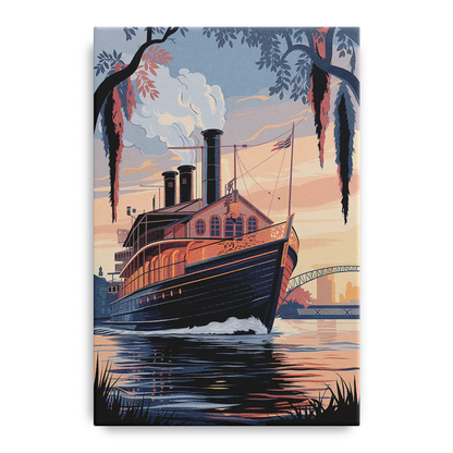 New Orleans Steamboat on the River Front - Canvas Wall Art
