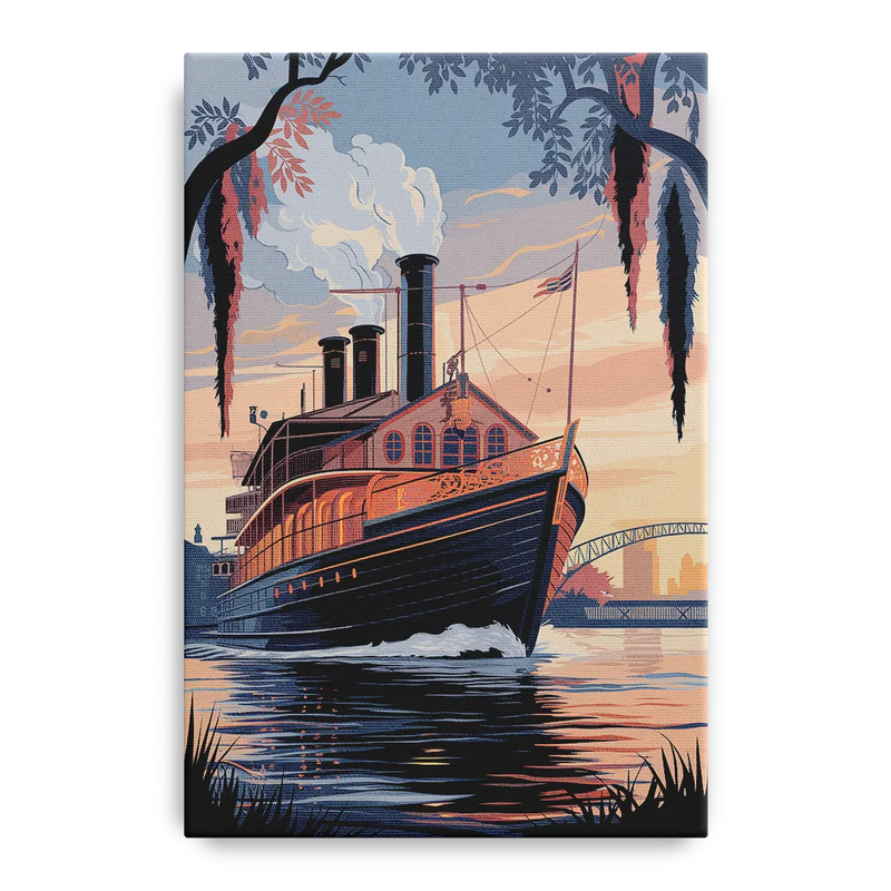 New Orleans Steamboat on the River Front - Canvas Wall Art
